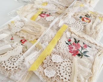 Vintage Lace, Doilie & Embroidery Pack ~ 35 pieces ~ vintage craft supplies ~ sewing project ~ scrapbooking supplies ~ junk journal ~