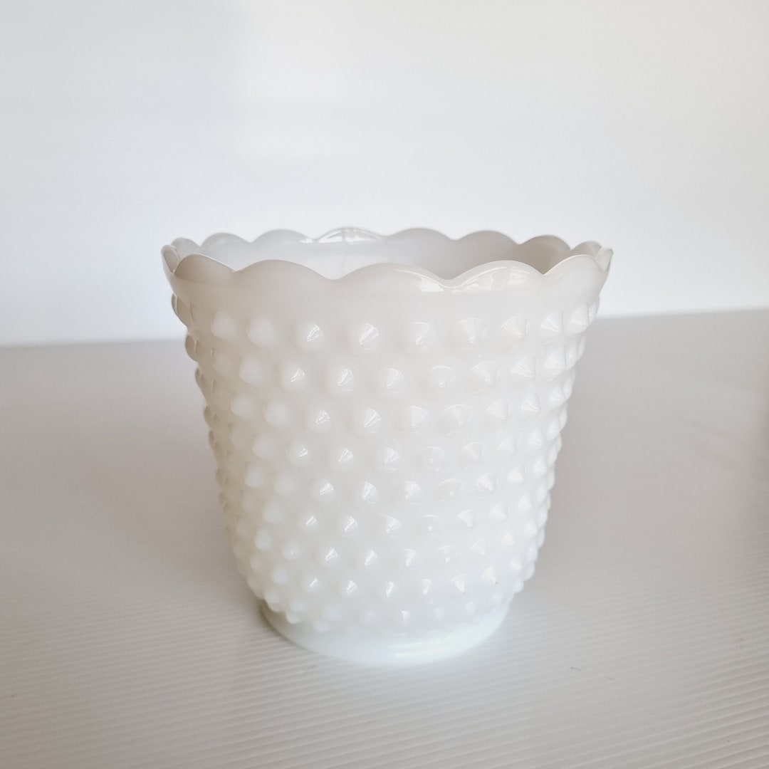 Vintage Fire King Hobnail Milk Glass Vase/planter Vintage Etsy