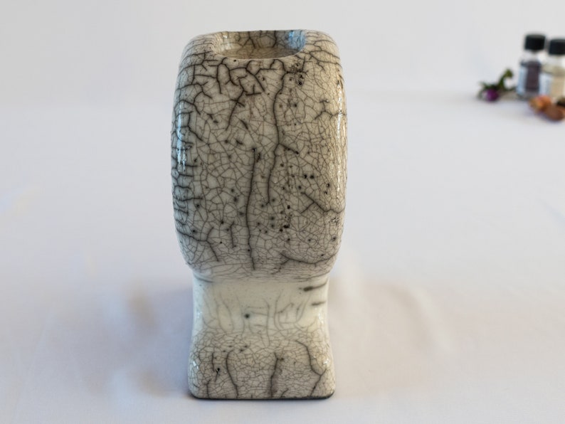 Omega, Essential Oil Diffuser, Raku Fired, Oil Burner, Ceramic Handmade, White Crackled, Oil Warmer, Wax Melter, One Of A Kind, Aromatherapy image 4