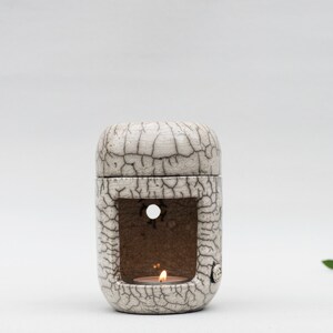 Raku Fired, Essential Oil Burner, Ceramic Handmade, White Crackled, Oil Warmer, Oil Diffuser, Wax Melter, One of a kind, Aromatherapy. image 10