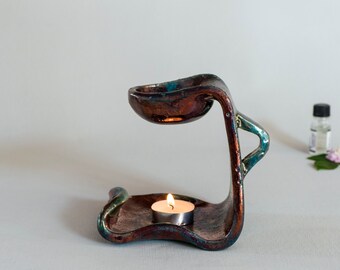 Ceramic Handmade, Raku Fired, Turquoise Bronze, One Of A Kind, Essential Oil Burner, Oil Warmer, Oil Diffuser, Wax Melter, Aromatherapy.