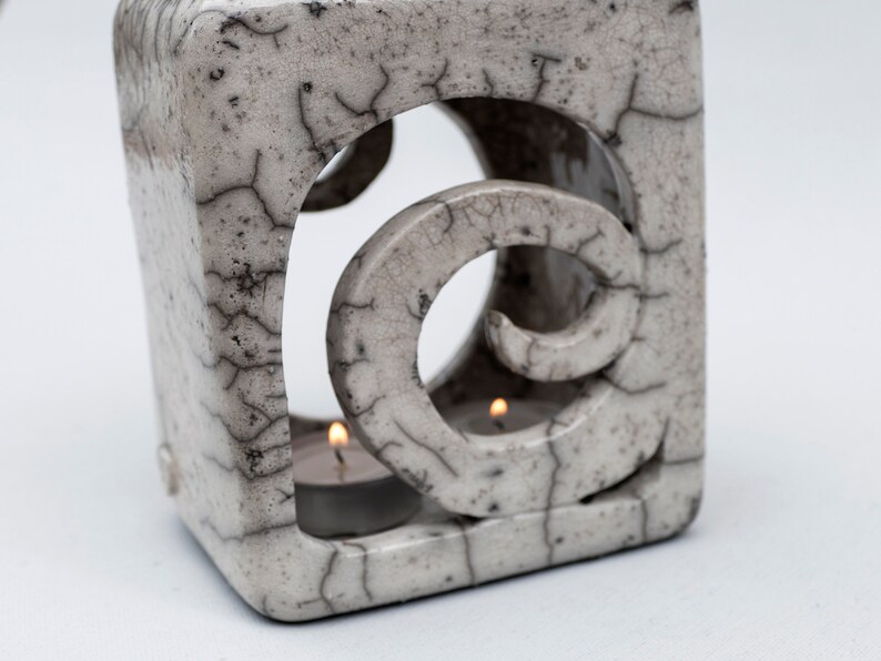 Essential Oil Burner, Ceramic Handmade, Raku Fired, White Crackled, Oil Warmer, Oil Diffuser, Wax Melter, One Of A Kind, Spiral Aromatherapy image 8