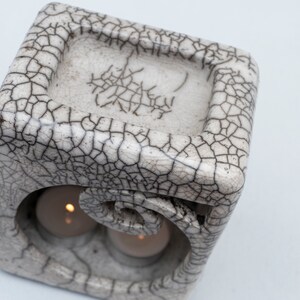 Essential Oil Burner, Ceramic Handmade, Raku Fired, White Crackled, Oil Warmer, Oil Diffuser, Wax Melter, One Of A Kind, Spiral Aromatherapy image 5