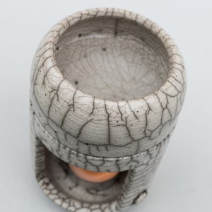 Raku Fired, Essential Oil Burner, Ceramic Handmade, White Crackled, Oil Warmer, Oil Diffuser, Wax Melter, One of a kind, Aromatherapy. image 5