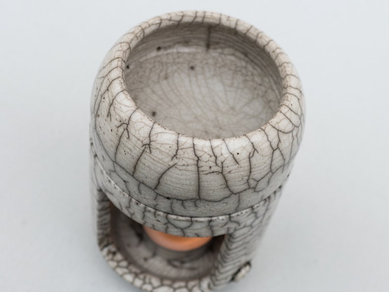 Raku Fired, Essential Oil Burner, Ceramic Handmade, White Crackled, Oil Warmer, Oil Diffuser, Wax Melter, One of a kind, Aromatherapy. image 5