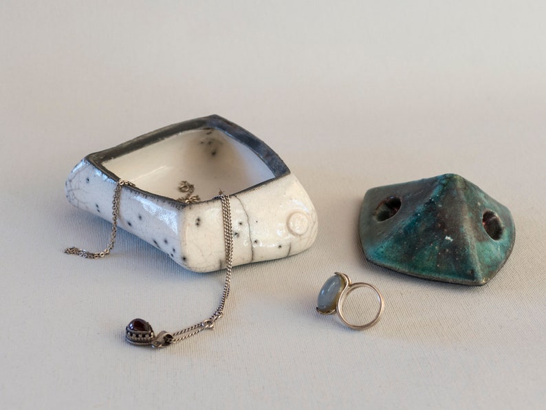 Jewelry box one of a kind, White Bronze crackled . Treasure box Ceramic Handmade 45 Trinket box Ceramic Lidded box Raku fired