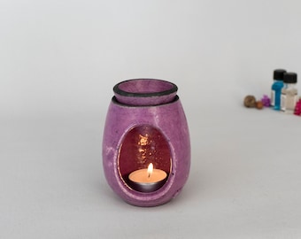 Essential Oil Burner, Ceramic Handmade, Raku Fired, Purple Crackled, Oil Warmer, Oil Diffuser, Wax Melter, One of a kind, Aromatherapy.