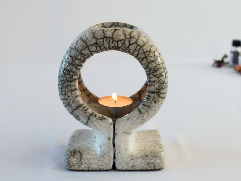 Omega, Essential Oil Diffuser, Raku Fired, Oil Burner, Ceramic Handmade, White Crackled, Oil Warmer, Wax Melter, One Of A Kind, Aromatherapy image 3