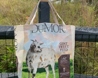 Feed bag tote, heavy duty tote bag, upcycled tote bag, goat tote