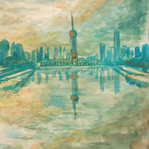 A Watercolor Painting Study (Painting Practice/Quick Painting);impressionistic painting study;impressionistic study;Asian cityscape;Asia;