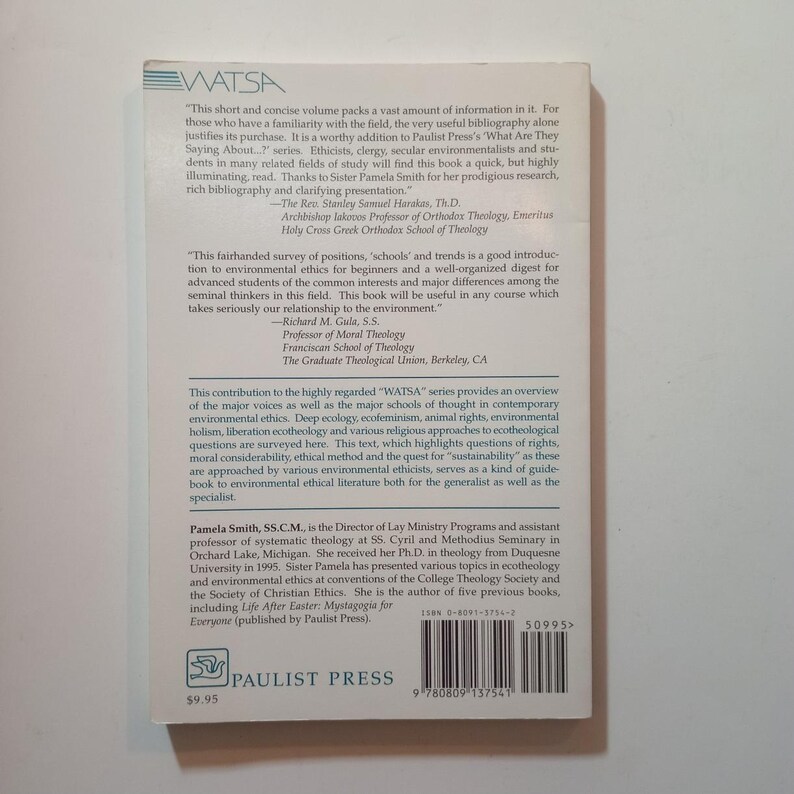 A Vintage 1990 Book:environmental Ethics by Pamela Smith;paulist Press ...