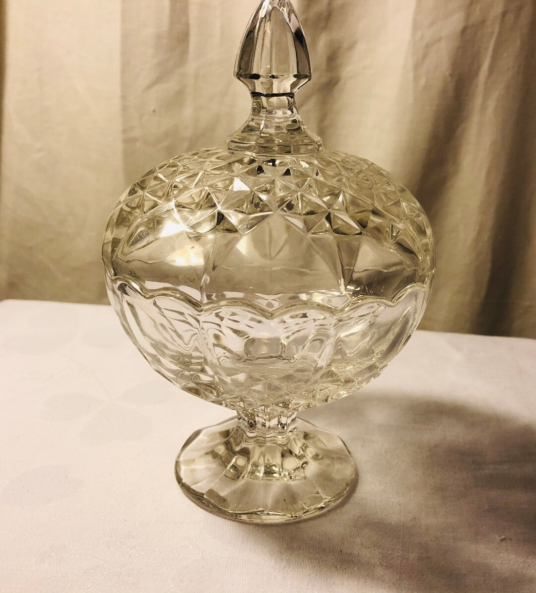 Vintage Stemmed Glass Lidded Dish Etsy