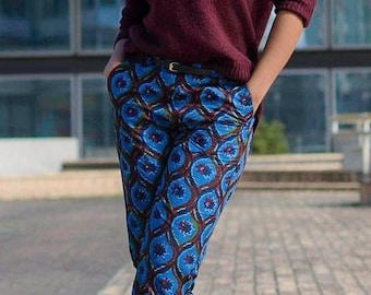 Wax pants - blue "holiday" print / blue pants, women's pants, colored pants, wax pants, summer pants, colored pants