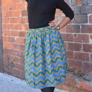 Blue wax midi skirt, skirt with pockets / long skirt, midi skirt, summer skirt, blue skirt, colorful skirt, pleated skirt