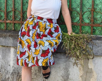 Carmen midi skirt with pockets, wax skirt, women's pleated skirt / long skirt, floral skirt, summer skirt, women's clothing skirt