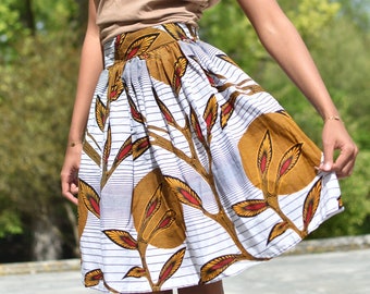 Neela wax midi skirt in white leaf wax print / long skirt, midi skirt, summer skirt, skirt, colorful skirt, skirt with pockets