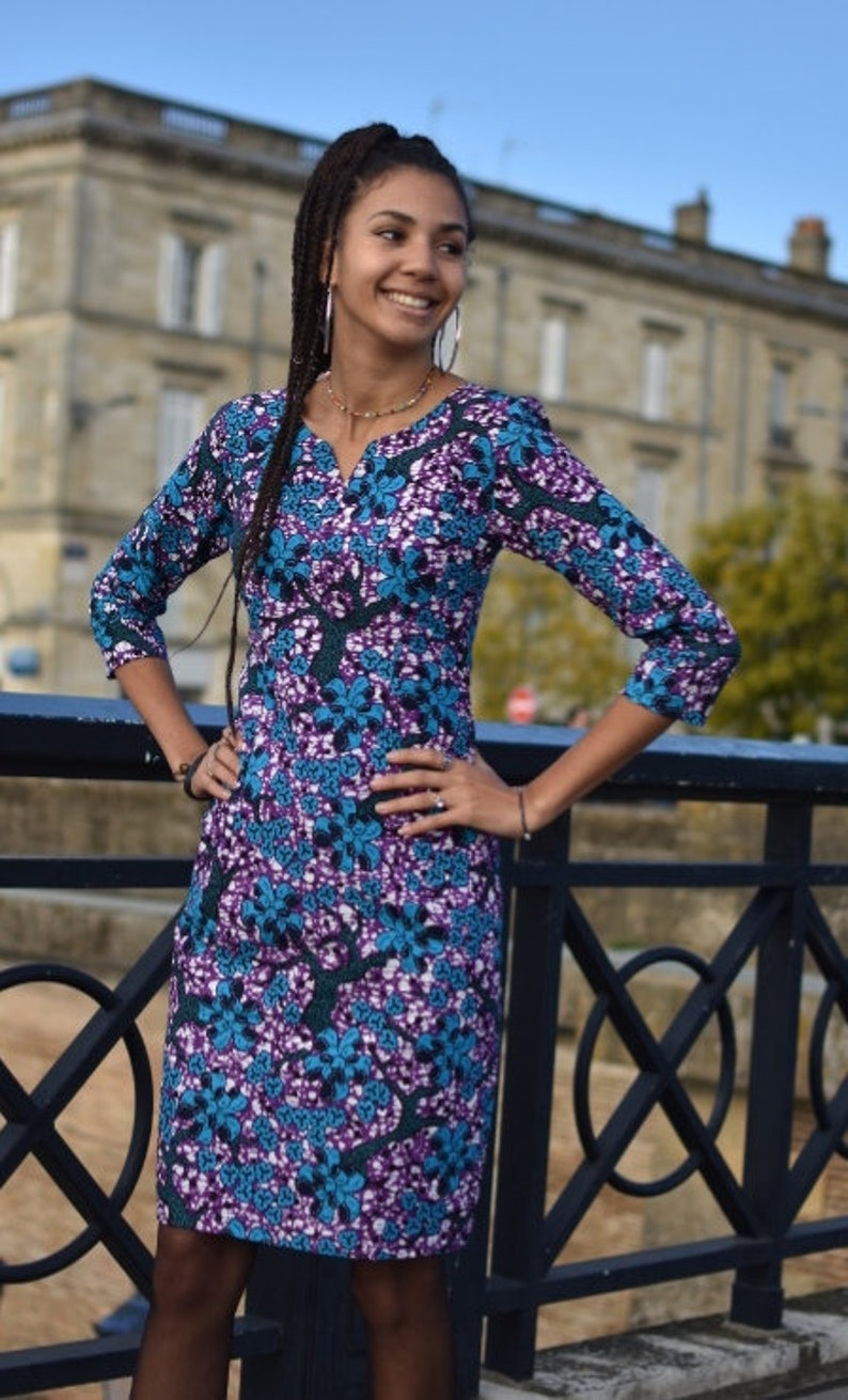 Robe droite en wax bleu manches trois quart robe femme Etsy France