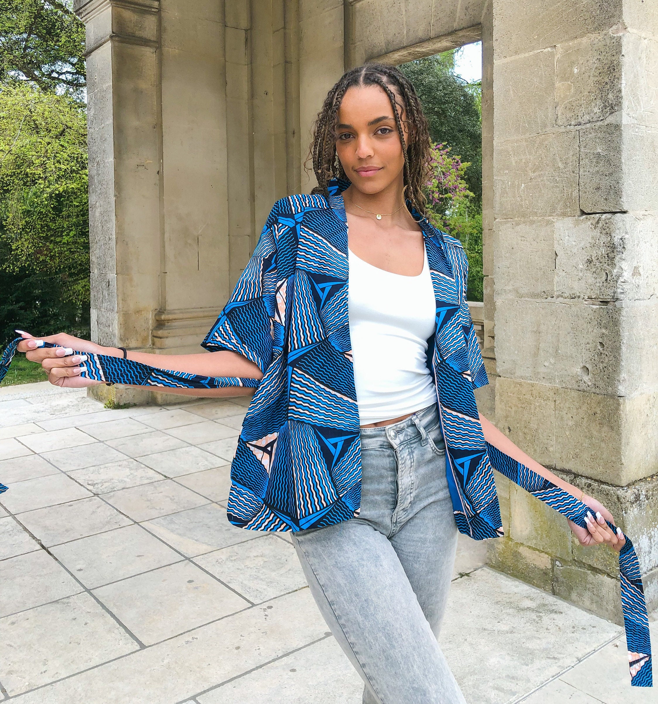 Gabby Wax Kimono Jacket / Blue Wax Kimono Jacket - Etsy