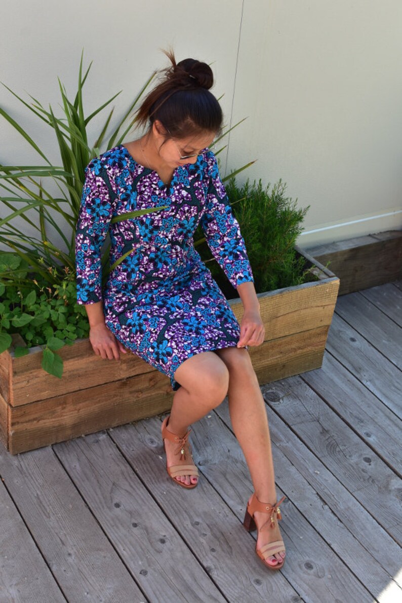 Robe droite en wax bleu manches trois quart robe femme Etsy