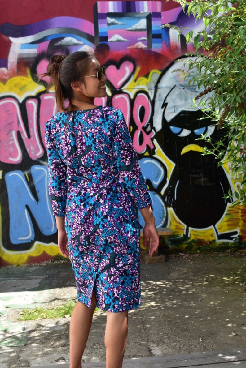 Robe droite en wax bleu manches trois quart robe femme Etsy