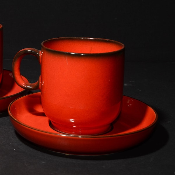 Modern THOMAS Flammfest Germany red and black teacup and saucer set coffee cup Vintage mid-century mug dinnerware by Hertha Bengston