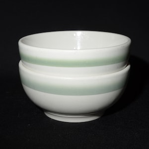 Set of 2 Vintage Grindley DURALINE bowl dessert bowl berry 4.75&quot; white teal green stripe band restaurant ware vitrified England