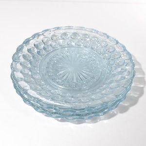 Blue glass Vintage Fire King Sapphire set of 4 dessert plate 6.5  inches bubble blue aqua blue scalloped SCRATCHES