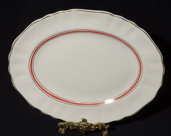 J & G Meakin Sol red band serving plate serving dish 11-1/2" platter band scalloped edge England vintage ironstone CRAZING 391413