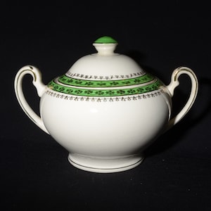 Alfred Meakin Classic green and gold design sugar bowl lid Bone China Vintage Ironstone art deco