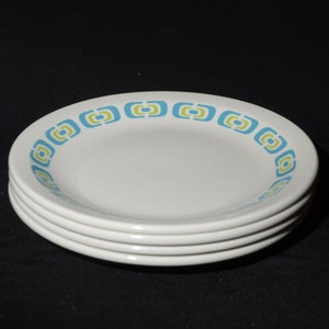 Set of 4 Vintage GRINDLEY Hotelware Ultraline dessert plate restaurant ware vitrified retro mod blue green geometric England ironstone