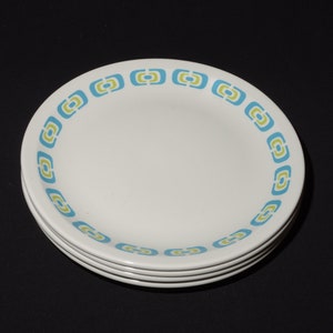 Set of 4 Vintage GRINDLEY Hotelware Ultraline dinner plate restaurant ware vitrified retro mod blue green geometric England ironstone