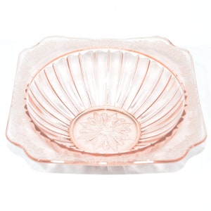 Jeannette Glass ADAM depression glass serving bowl square 8 inches vintage pink depression pink glass pressed glass 2 CHIPS on inner rim