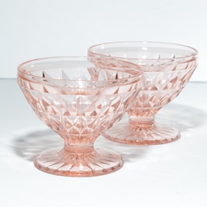 Set of 2 Jeannette Glass Windsor Pink depression glass sherbet dish footed dessert cup bowl Windsor diamond  Vintage ap