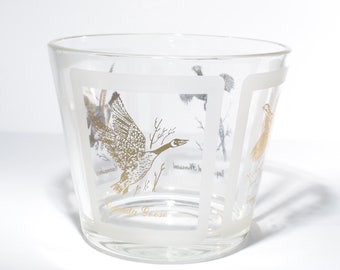 Vintage Federal glass ice bucket Retro Vintage Bar Ware Clear Glass mid-century bird pheasant Canvasback Canada Goose MCM