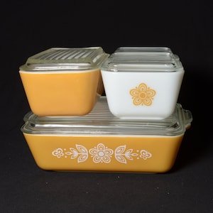 PYREX Butterfly gold Fridgie lid Vintage Pyrex Set 1970s Pyrex Refrigerator Set rare refrigerator dish complete set ap