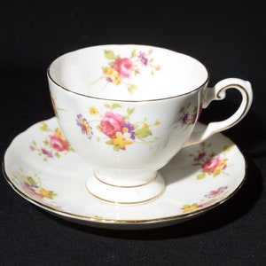 TUSCAN Vintage Teacup and Saucer Tea Cup floral bouquet multicolor Bone China England pink rose