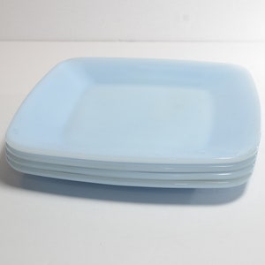 FIRE KING Charm Azur-ite set of 4 luncheon plate 8 1/4&quot; vintage squared 1950s azurite blue plate square lunch plate wonderful