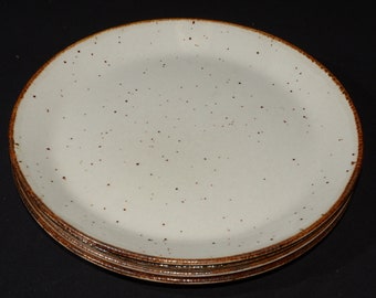 J & G Meakin England Lifestyle Set of 4 dinner plate 10 inches off-white speckled in brown vintage pottery c.1970s farmhouse decor cottage