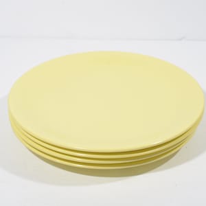 Vintage LOURNAY MELMAC yellow Set of 4 dessert plate 5 7/8&quot; Mid century Hard Plastic Melamine Camping Bowl pale yellow pastel