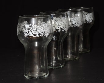 Set of 4 Vintage Pepsi Cola Glasses Unique Design Pepsi Glasses Retro Pepsi Cola Drinking Glasses Pepsi Holds 16 oz.
