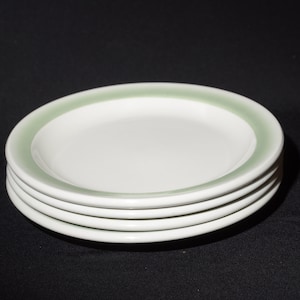 Set of 4 Grindley DURALINE dessert plate 6.25&quot; teal green stripe band restaurant ware vitrified England ironstone hotelware