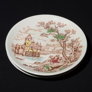 Set van 3 Chateau-bord met brood en boter 6 inch veelkleurig kasteelboomlandschap landschap Château Japan craquelé transferware