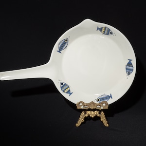 Vintage Villeroy and Boch Skillet Viking fish Luxembourg spout 8 inches blue green modern Christine Reuter mid century