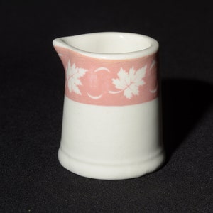 Vintage Grindley Duraline Tiny creamer white pink band leaf vitrified England 2&quot; tall hotelware Cassidy&#39;s Montreal