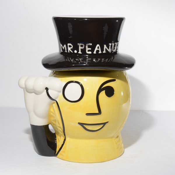 Vintage Mr Peanut Jar lid Black hat Collectible cookie jar snack 1980 DAMAGED