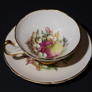 Amazing REGENCY Teacup and saucer set Fruit Tea Cup Light Pink Cups Fruits Bone China Cups Pink widemouth