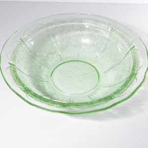 Vintage Green Glass CHERRY BLOSSOM Recollection bowl ruffled Pressed Glass reproduction