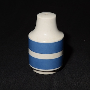 Vintage Chef Ware Blue White Stripe Staffordshire Potteries shaker 1950s Chef Cordon Bleu Ironstone plastic lid