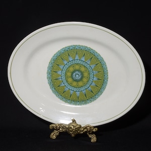 Vintage New Mexico English Ironstone Pottery Staffordshire platter English Ironstone England serving plate geometric green blue