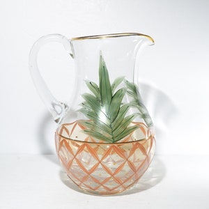Vintage Romanian Clear Crystal Hand painted Pineapple Pitcher Mouth Blown Romanian Optic Glass